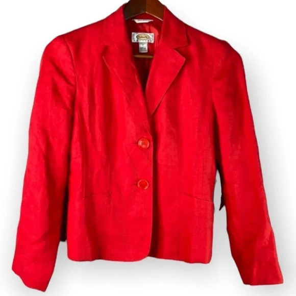 TALBOTS Irish Linen Blazer Orange Fitted Long Sleeve 2 Button Preppy Size 2P - Picture 2 of 9